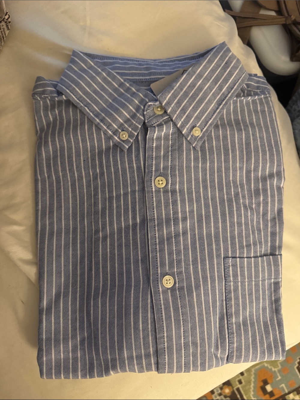 St John’s Bay Men's Blue Vertical-Stripe Button-Down Shirt Long Sleeve